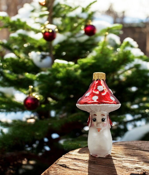 Hand Decorated Glass Keepsake Ornament - Charming Mushroom Head Design