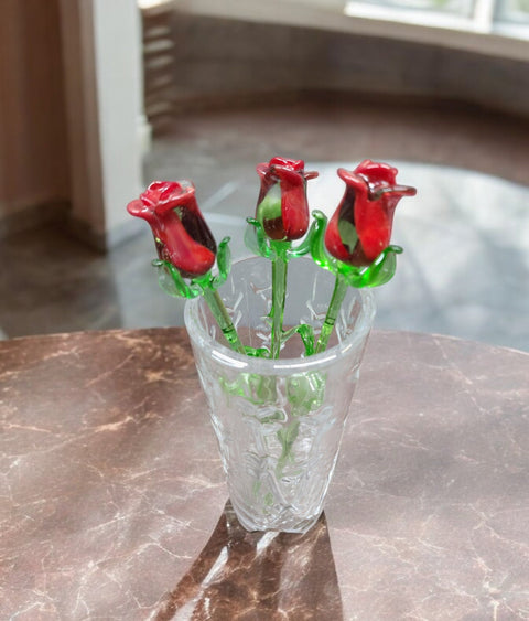 Red Glass Rose - Handcrafted Medium Stem Flower