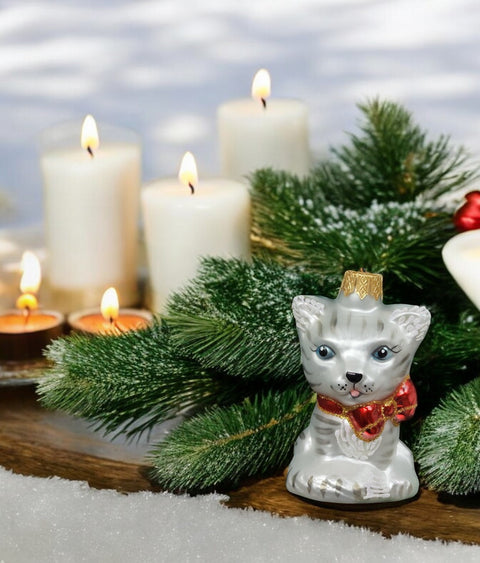 Hand Decorated Glass Keepsake Ornament - Charming Cat Design