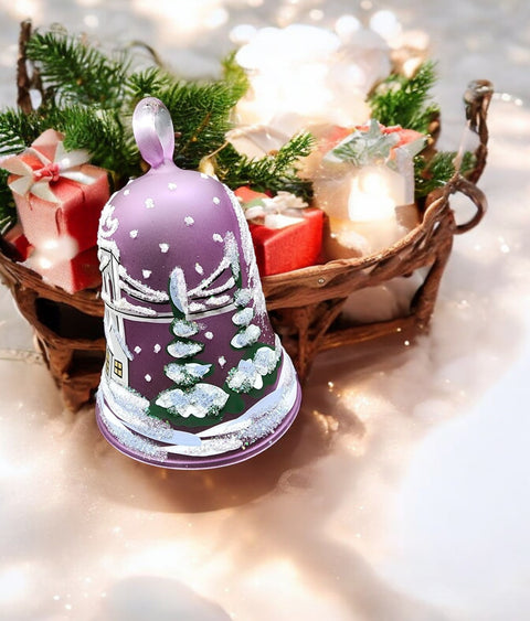 Lavender Blown Glass Bell Ornament –  Brooklyn Bridge Design with Clapper