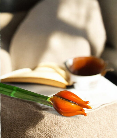 Orange Glass Tulip, Handcrafted Glass Flower, Hand Made In Ukraine Using Murano Quality Glass, Great Gift For Flower Lovers, 12 Inch Tulip