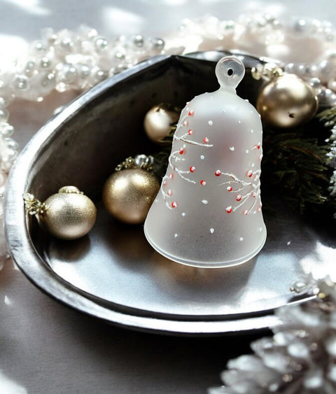 Frosted Blown Glass Bell Ornament – Finch Design with Clapper