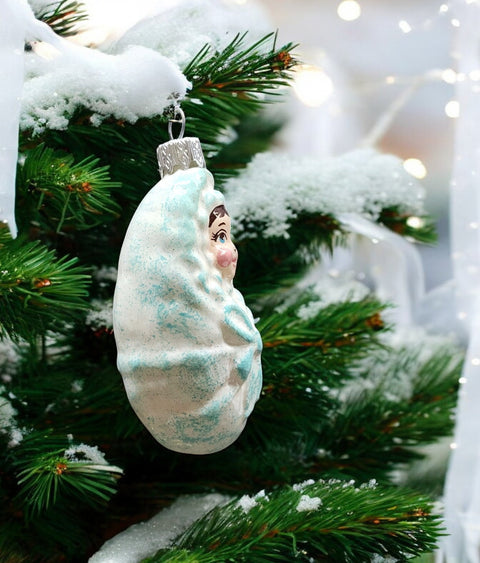 Hand Decorated Glass Keepsake Ornament - Baby in Blue Swaddle Design