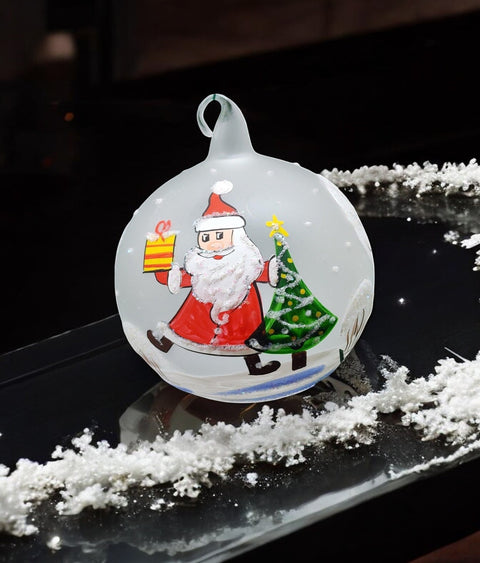 Frosted Blown Glass Ornament - Handcrafted -  Santa Claus Design