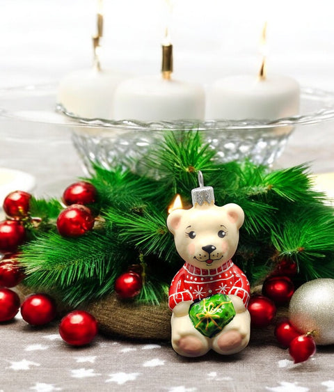 Hand Decorated Glass Keepsake Ornament - Charming Bear W PresentDesign