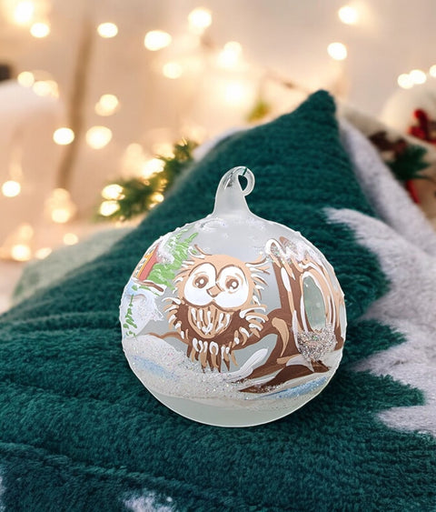 Frosted Blown Glass Ornament - Handcrafted - Fun Owl Design