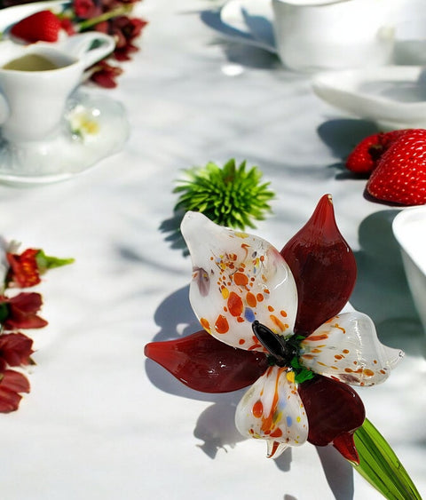 Red Glass Orchid - Handcrafted Long Stem Flower