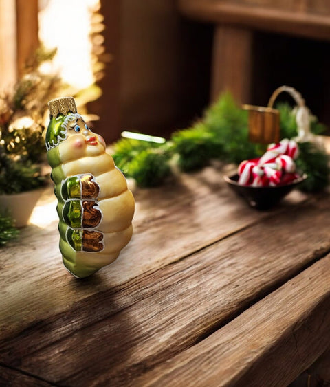 Hand Decorated Glass Keepsake Ornament - Charming Fat Caterpillar Design