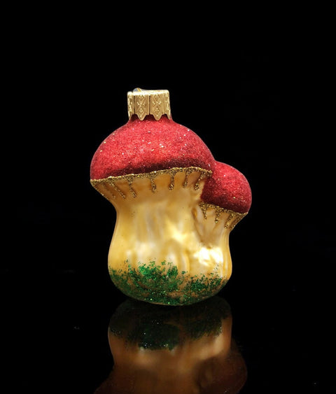 Hand Decorated Glass Keepsake Ornament - Charming Mushrooms Design