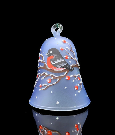 Light Blue Blown Glass Bell Ornament – Finch Design with Clapper