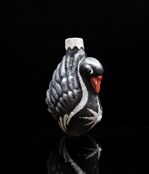 Hand Decorated Glass Keepsake Ornament - Charming Black Swan Design