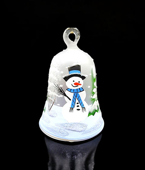 Frosted Blown Glass Bell Ornament - Snowman Design with Clapper