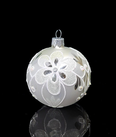 Silver Blown Glass Ornament - Handcrafted - Flower Design