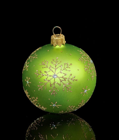 Green Blown Glass Ornament - Handcrafted - Large Snowflake Design