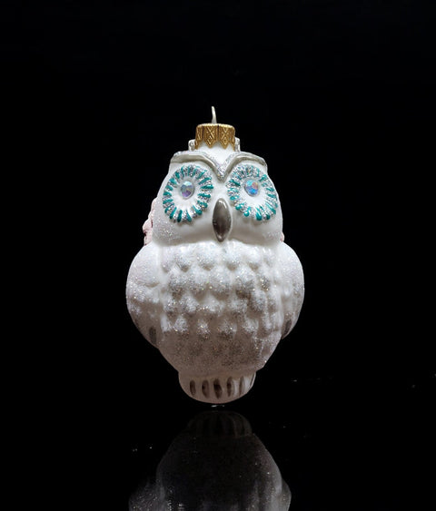 Hand Decorated Glass Keepsake Ornament - Charming White Owl Design