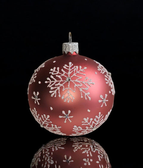 Pink Blown Glass Ornament - Handcrafted - Large Snowflake Design