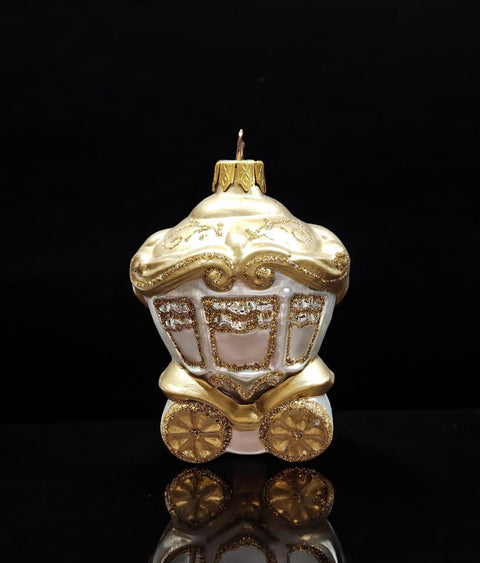 Hand Decorated Glass Keepsake Ornament - Charming Gold Carriage Design