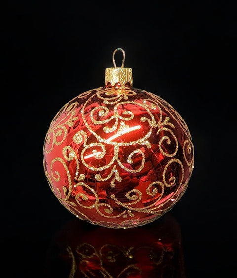 Red Blown Glass Ornament - Modern Design - Red & Gold Ornament - Hand Made In Ukraine - Hand Painted - Keepsake Ornament - Natural Glass