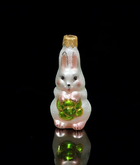 Hand Decorated Glass Keepsake Ornament - Charming Bunny With Lettuce Design