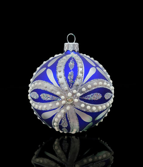 Blue Blown Glass Ornament - Handcrafted - Blue & Silver Ornament Design