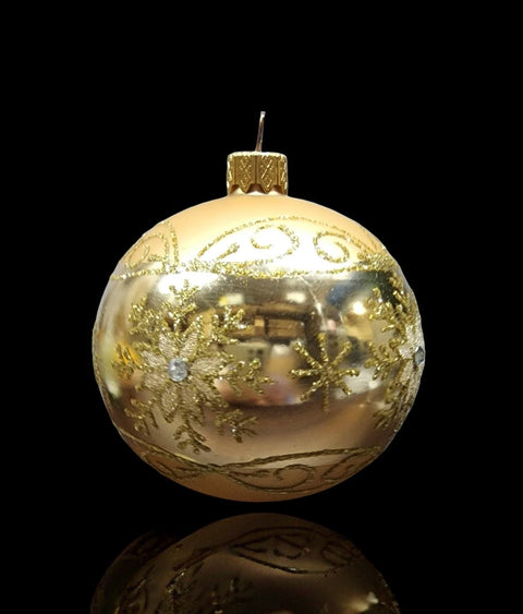 Gold Blown Glass Ornament - Large Snowflake - Shiny Gold Ornament - Hand Made In Ukraine - Hand Painted - Keepsake Ornament - Natural Glass