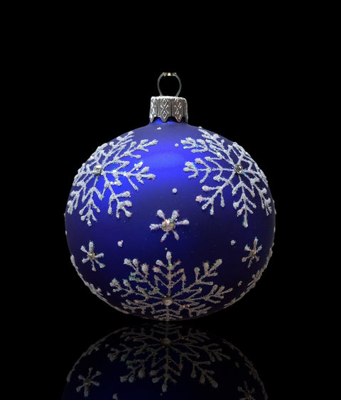 Blue Blown Glass Ornament - Handcrafted - Large Snowflake Design