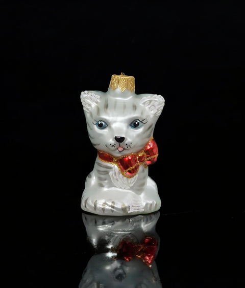 Hand Decorated Glass Keepsake Ornament - Charming Cat Design