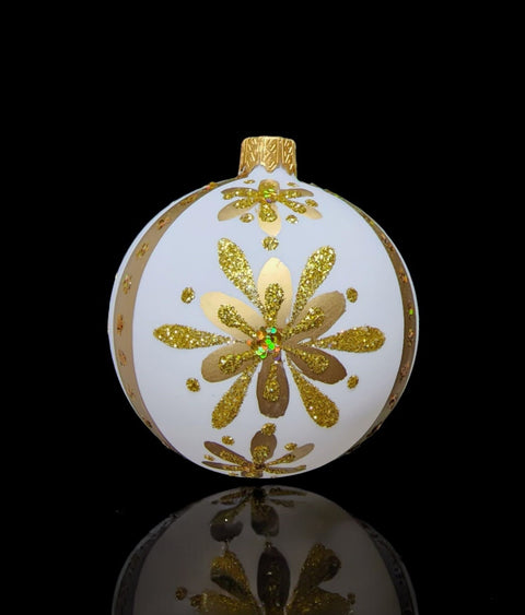 Gold Blown Glass Ornament - Handcrafted - White Finish Design