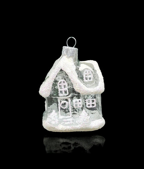 Hand Decorated Glass Keepsake Ornament - Charming Clear House Design