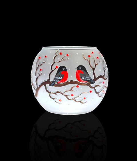 Frosted - Medium Candle Holder -Finch on wood