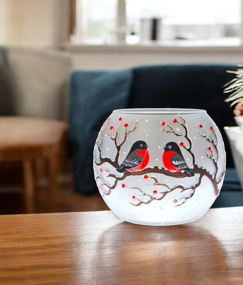 Frosted - Medium Candle Holder -Finch on wood