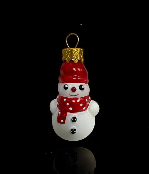 Hand Decorated Glass Keepsake Ornament - Small Snowman Design