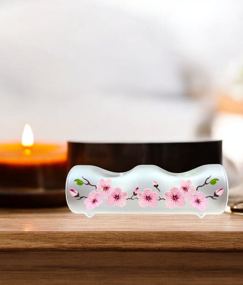 Frosted Glass Double Candle Holder, Hand Crafted in Ukraine, Cherry Blossom Design, Wonderful Year Round