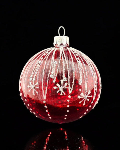 Red Blown Glass Ornament - Modern Design - Icy Rain - Hand Made In Ukraine - Hand Painted - Keepsake Ornament - Natural Glass