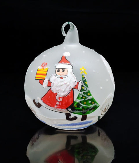 Frosted Blown Glass Ornament - Handcrafted -  Santa Claus Design