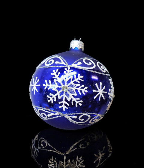 Blue Blown Glass Ornament - Handcrafted - Large Snowflake Design