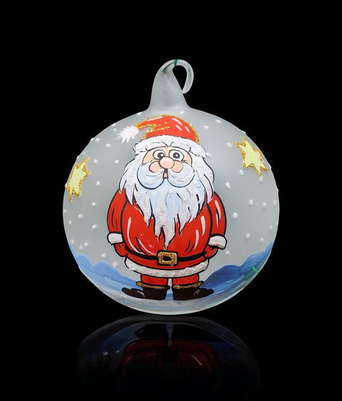 Frosted Blown Glass Ornament - Handcrafted -  Charming Santa Claus