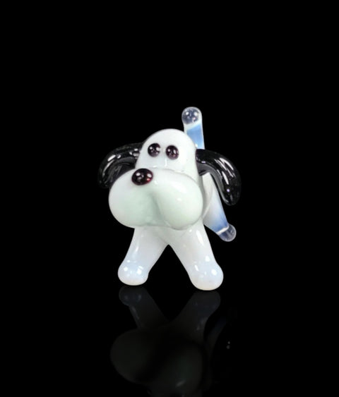 White Dog Figurine, Mini Glass Murano Quality Lampworking Glass Figurine, Hand Made In Ukraine, A Great Addition To Your Collection