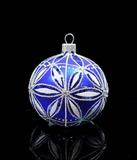 Blown Blown Glass Ornament - Handcrafted - Blue Daisy Bauble Design