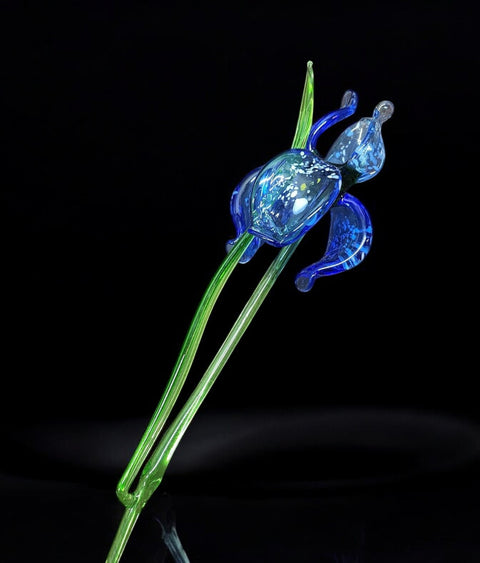 Blue Glass Iris - Handcrafted Long Stem Flower