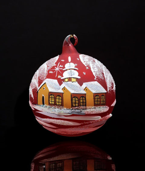 Red Blown Glass Ornament - Handcrafted - Brown Cathedral Design