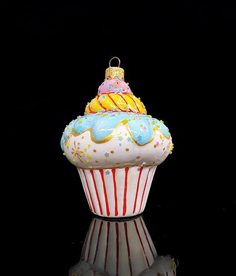 Hand Decorated Glass Keepsake Ornament - Charming Cupcake  Design