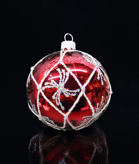 Red Blown Glass Ornament - Handcrafted - Spider Web Design