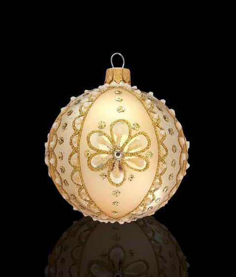 Gold Blown Glass Ornament - Handcrafted - Daisy Flower Design