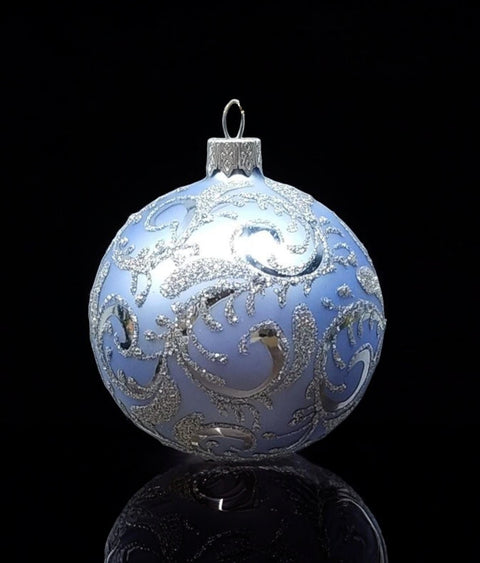 Light Blue Blown Glass Ornament, Traditional Ornament With Modern Design Hand Made In Ukraine, A Beautiful Keepsake Hand Painted Ornament