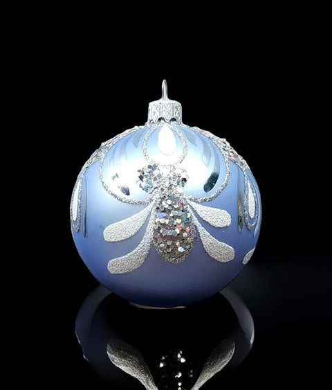 Light Blue Blown Glass Ornament - Handcrafted - Bumble Bee Design