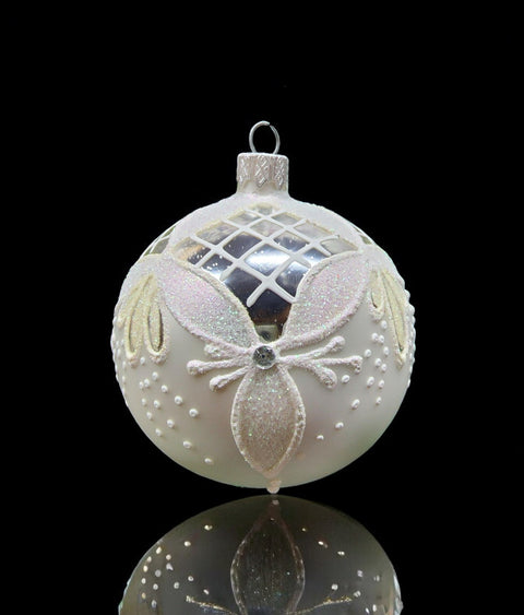 Silver Blown Glass Ornament - Handcrafted - Tree Petals Design