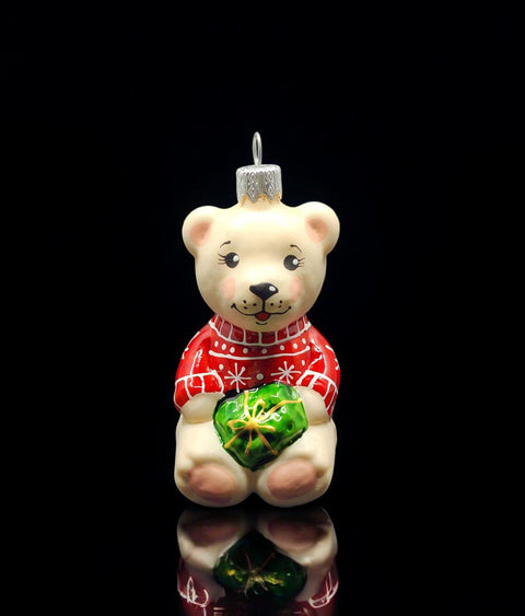 Hand Decorated Glass Keepsake Ornament - Charming Bear W PresentDesign