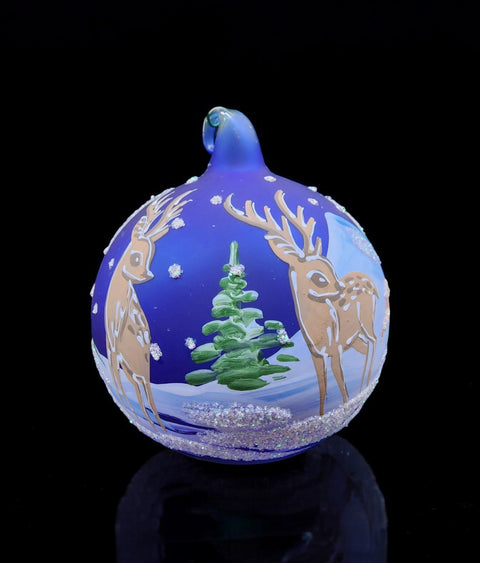 Blue Blown Glass Ornament - Handcrafted - Deer Design