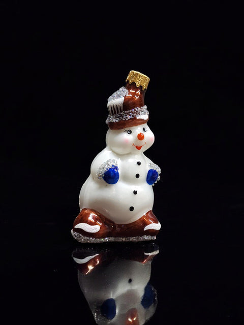 Hand Decorated Glass Keepsake Ornament - Charming Snowman Design